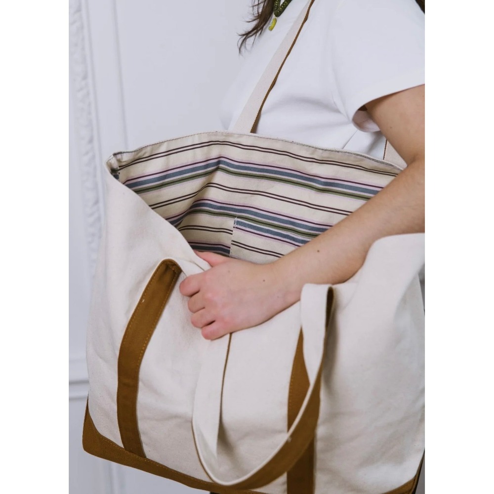 Parke Striped Large Tote Butterum + Cream NIB